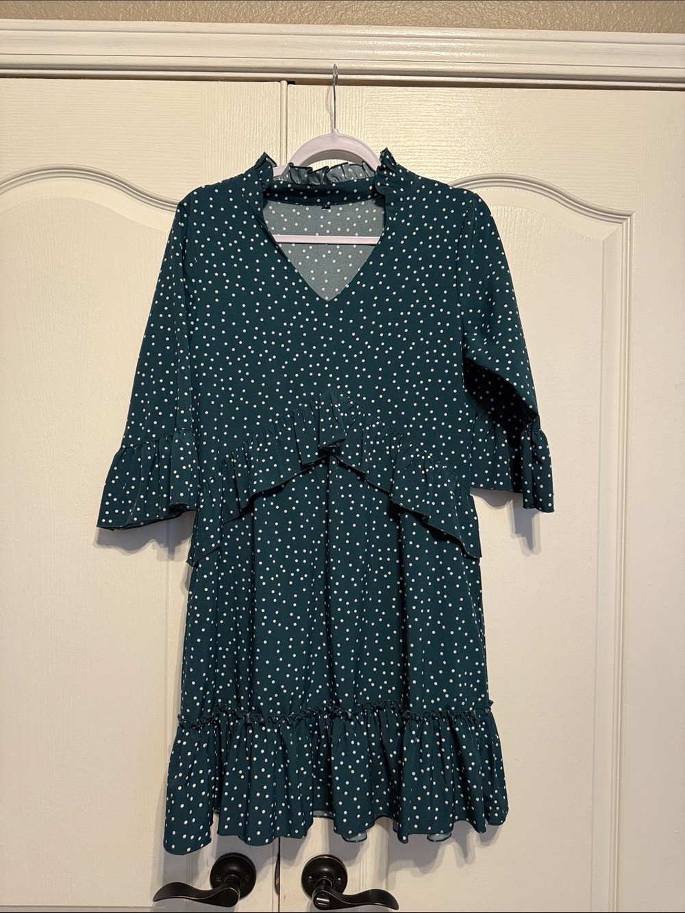 Polka Dot Ruffle Tiered Dress - Teal
